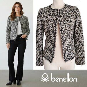 Boucle Tweed Jacket Clueless Chic Preppy Posh Academia Frayed Trim Cropped XS